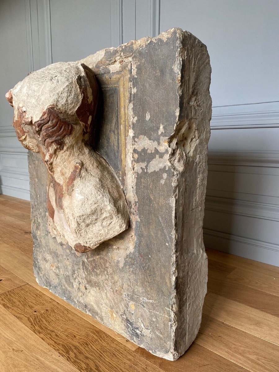 Sculpture Profile Of A Man With Hair, Face, Direct Cut Stone, 20th Century-photo-3