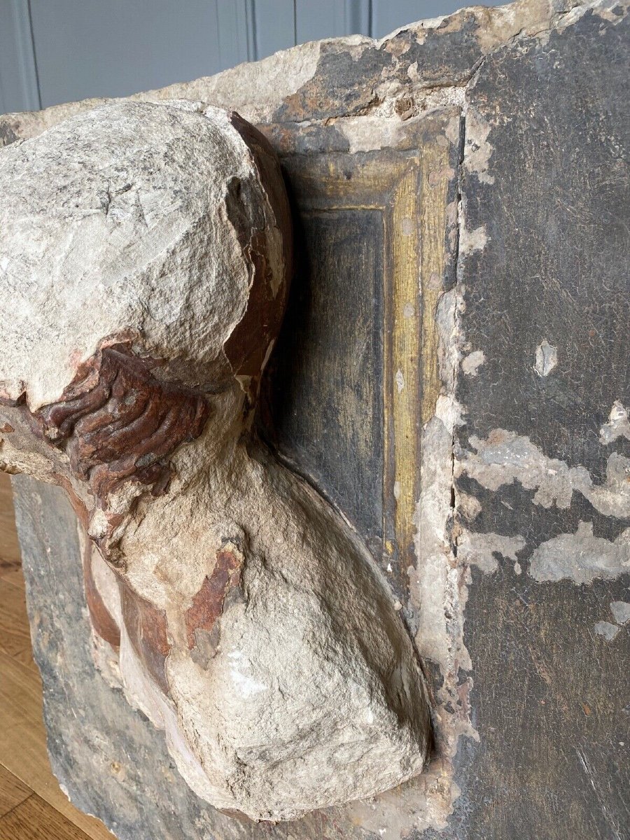 Sculpture Profile Of A Man With Hair, Face, Direct Cut Stone, 20th Century-photo-2