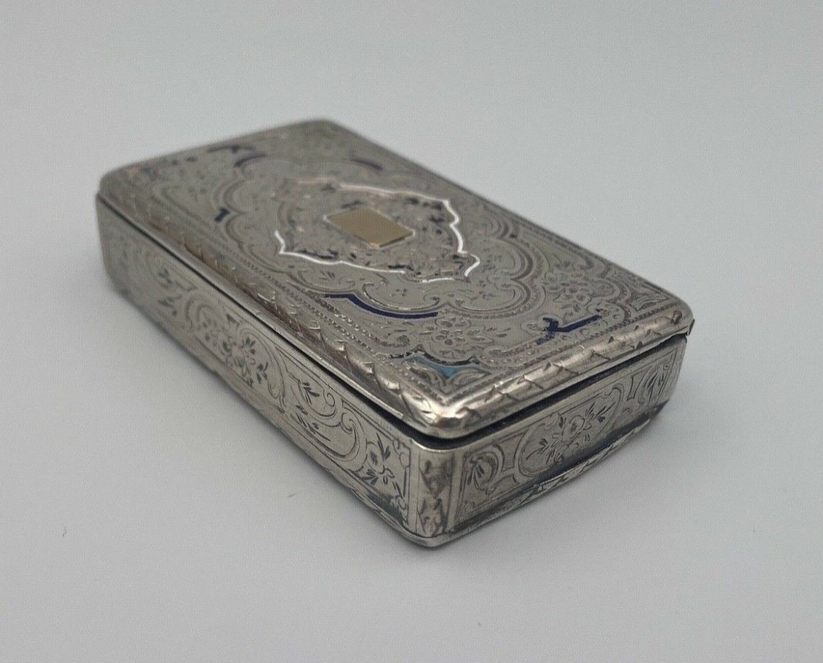 Early 19th Century Silver And Gold Snuffbox Richly Decorated With Engravings-photo-3