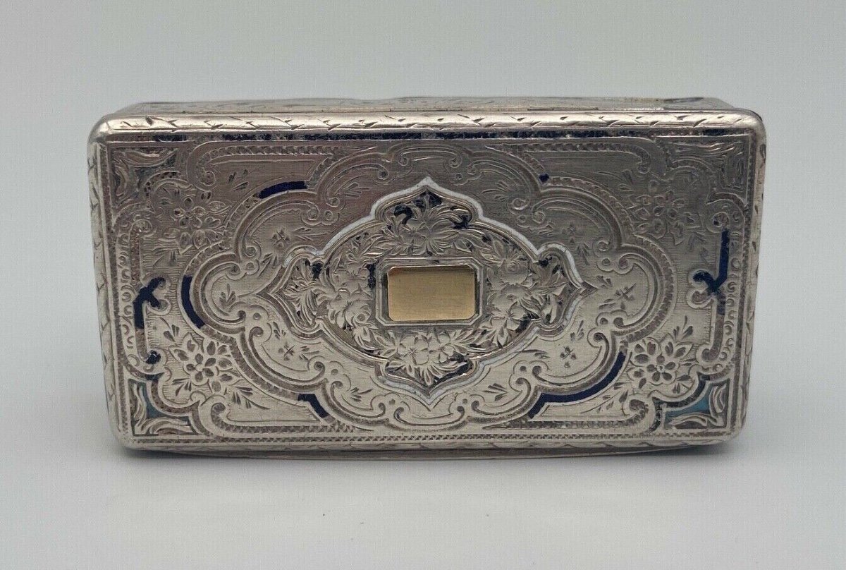 Early 19th Century Silver And Gold Snuffbox Richly Decorated With Engravings-photo-3