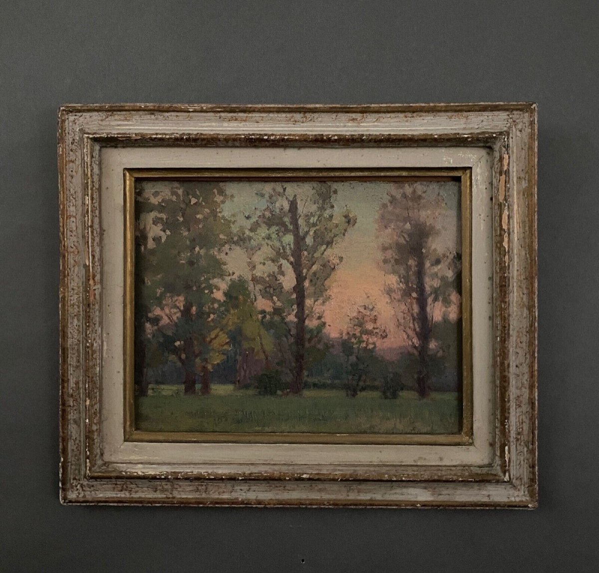 Huile sur carton par J. Berges sous-bois offerte à Guillot de Raffaillac