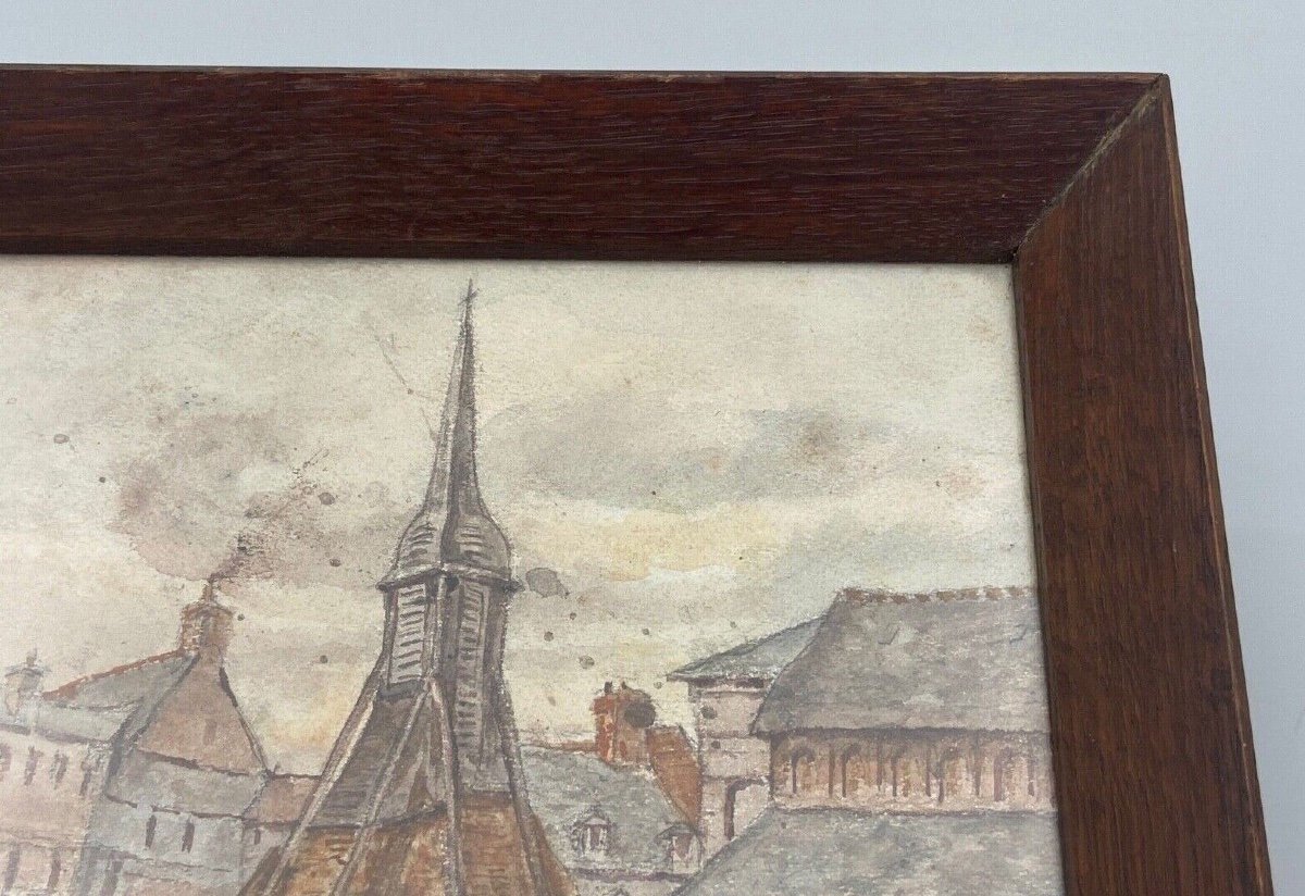 Aquarelle sur papier par Alfred Hilpert 1927 scène de marché à Honfleur-photo-1