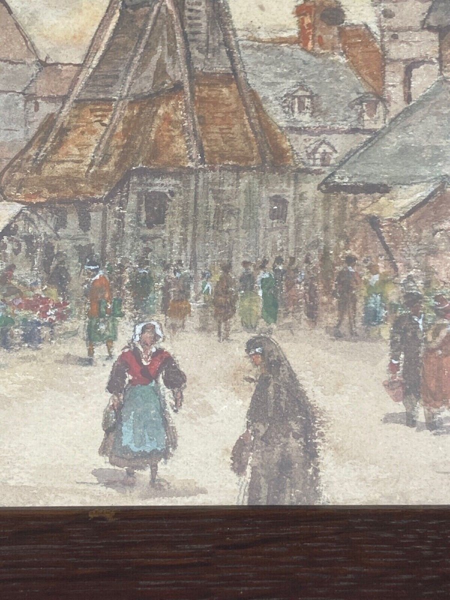 Aquarelle sur papier par Alfred Hilpert 1927 scène de marché à Honfleur-photo-6