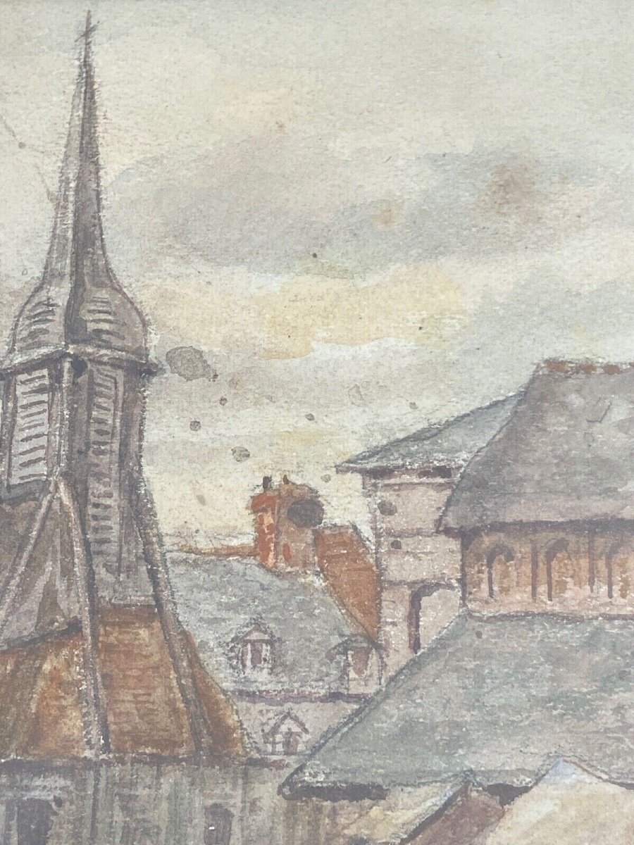 Aquarelle sur papier par Alfred Hilpert 1927 scène de marché à Honfleur-photo-7