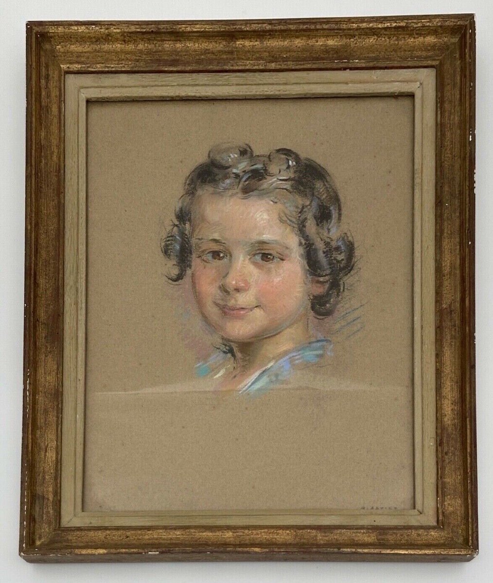 Watercolor On Cardboard A. Adviey Portrait 1930 Gilded Frame