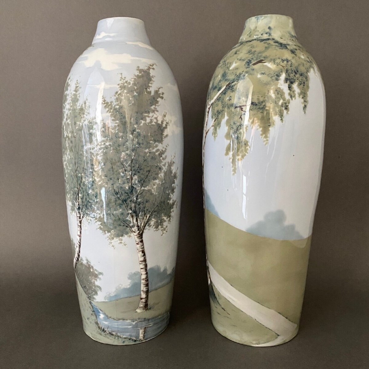 Paire de vases en porcelaine paysage Jaeger & Co Bavaria Germany-photo-2