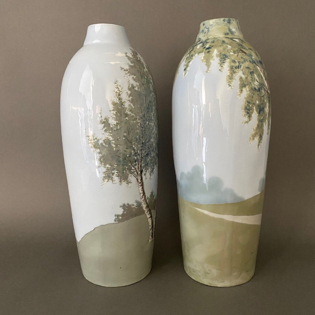 Paire de vases en porcelaine paysage Jaeger & Co Bavaria Germany-photo-4