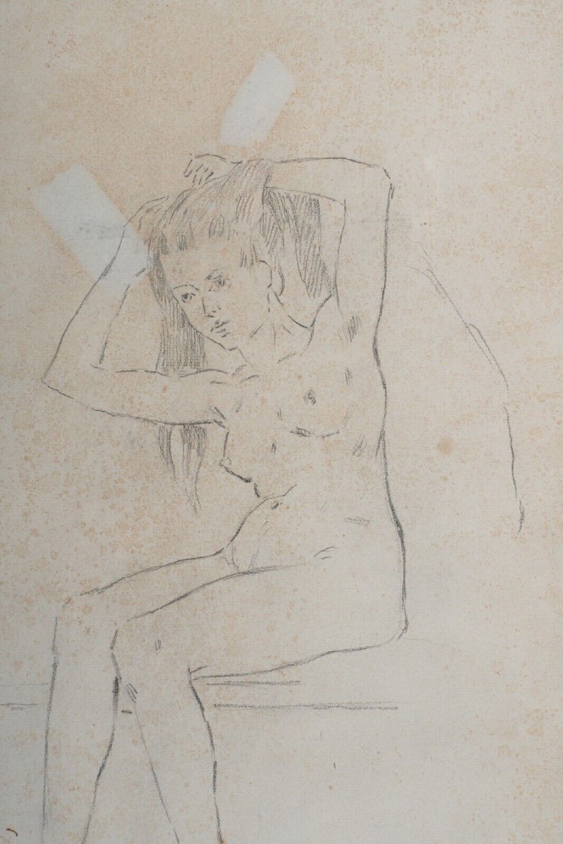 Dessin de femme nue Le Modèle par Ferdinand du Puigaudeau cadre doré-photo-3