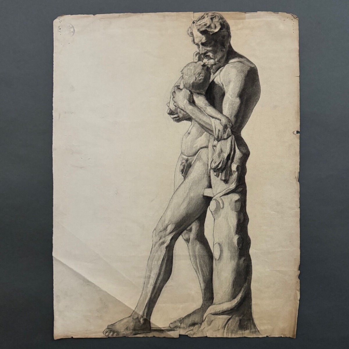 Charcoal Drawing Of A Man Carrying A Child By Berger-lheureux