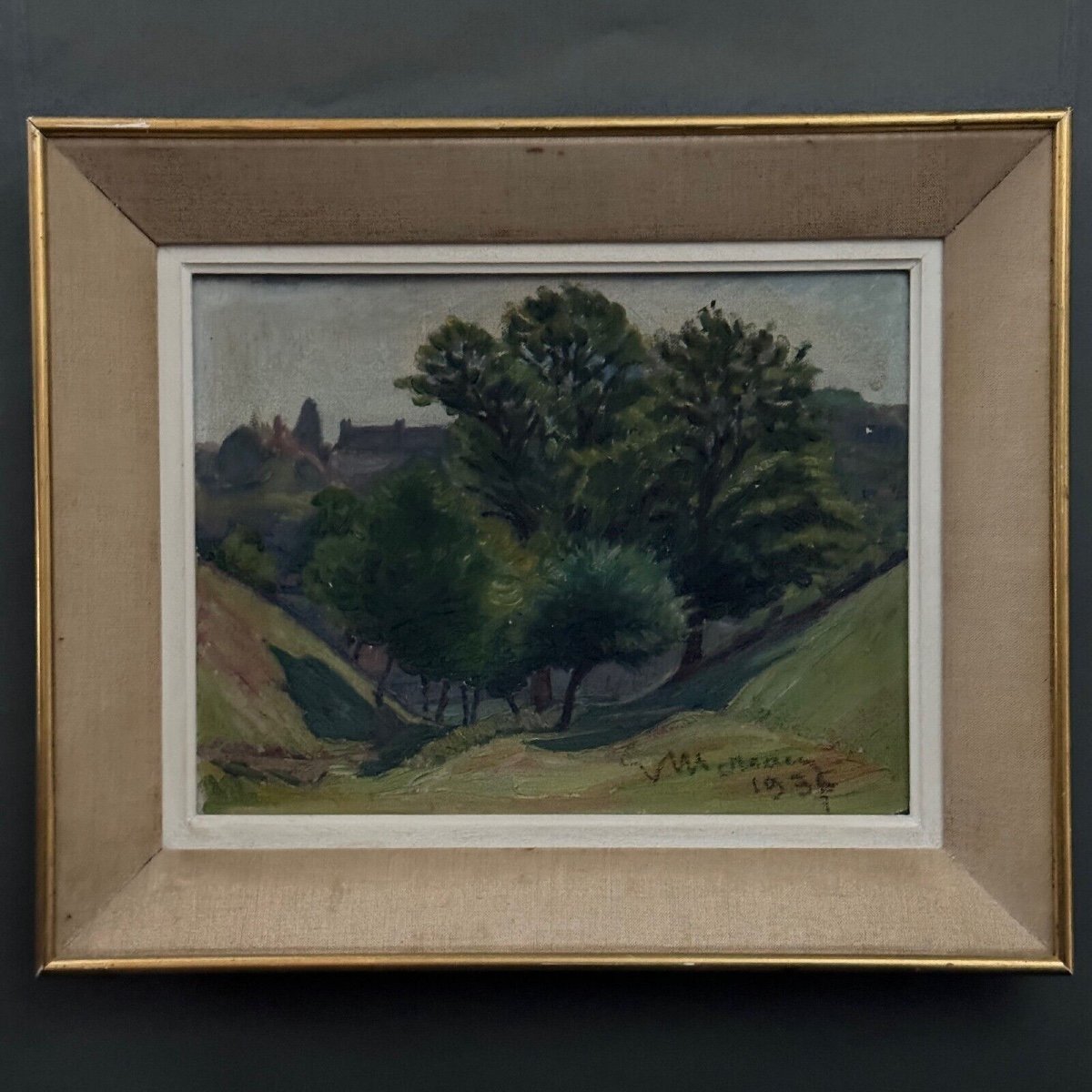 Oil On Cardboard By Mereau 1936 Representing A Grove Of Trees-photo-2