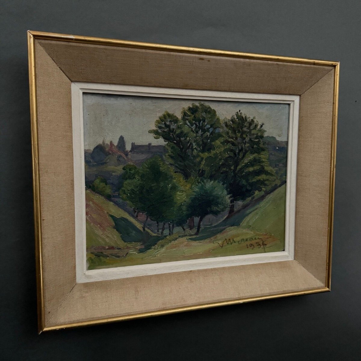 Oil On Cardboard By Mereau 1936 Representing A Grove Of Trees-photo-4