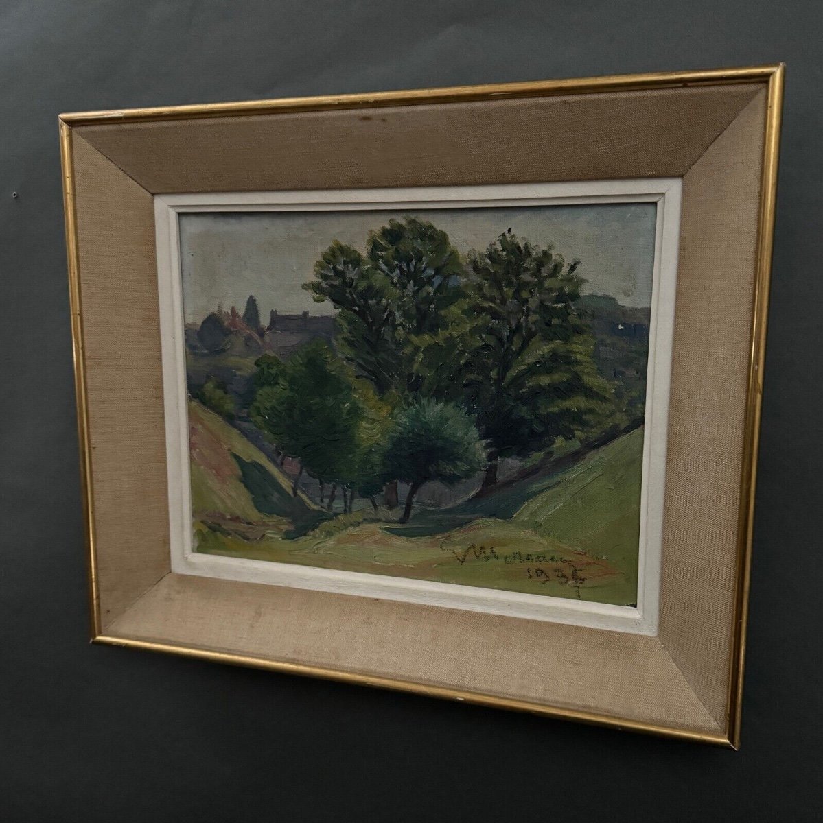 Oil On Cardboard By Mereau 1936 Representing A Grove Of Trees-photo-1