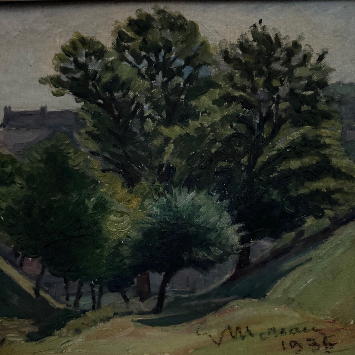 Oil On Cardboard By Mereau 1936 Representing A Grove Of Trees-photo-2