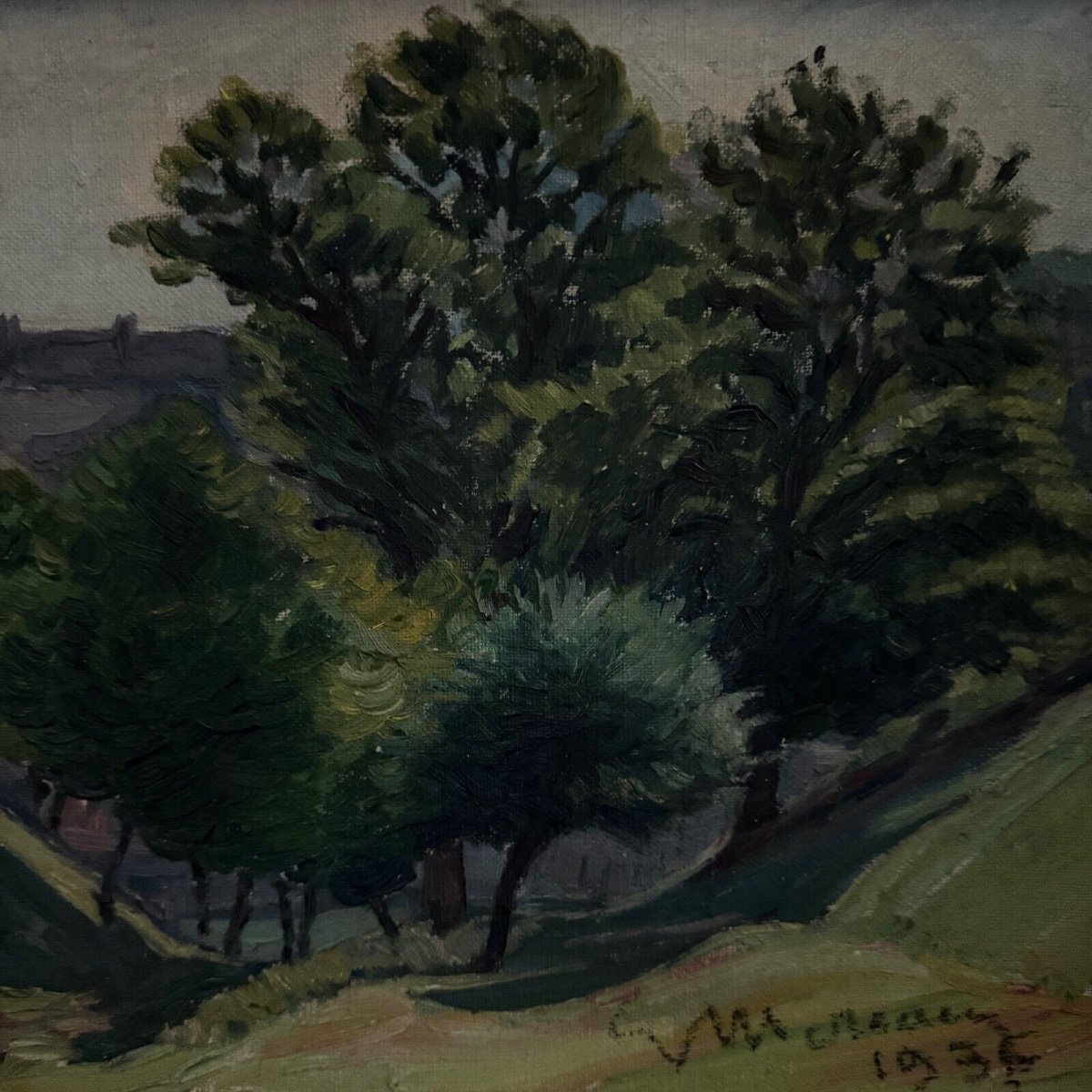 Oil On Cardboard By Mereau 1936 Representing A Grove Of Trees-photo-3