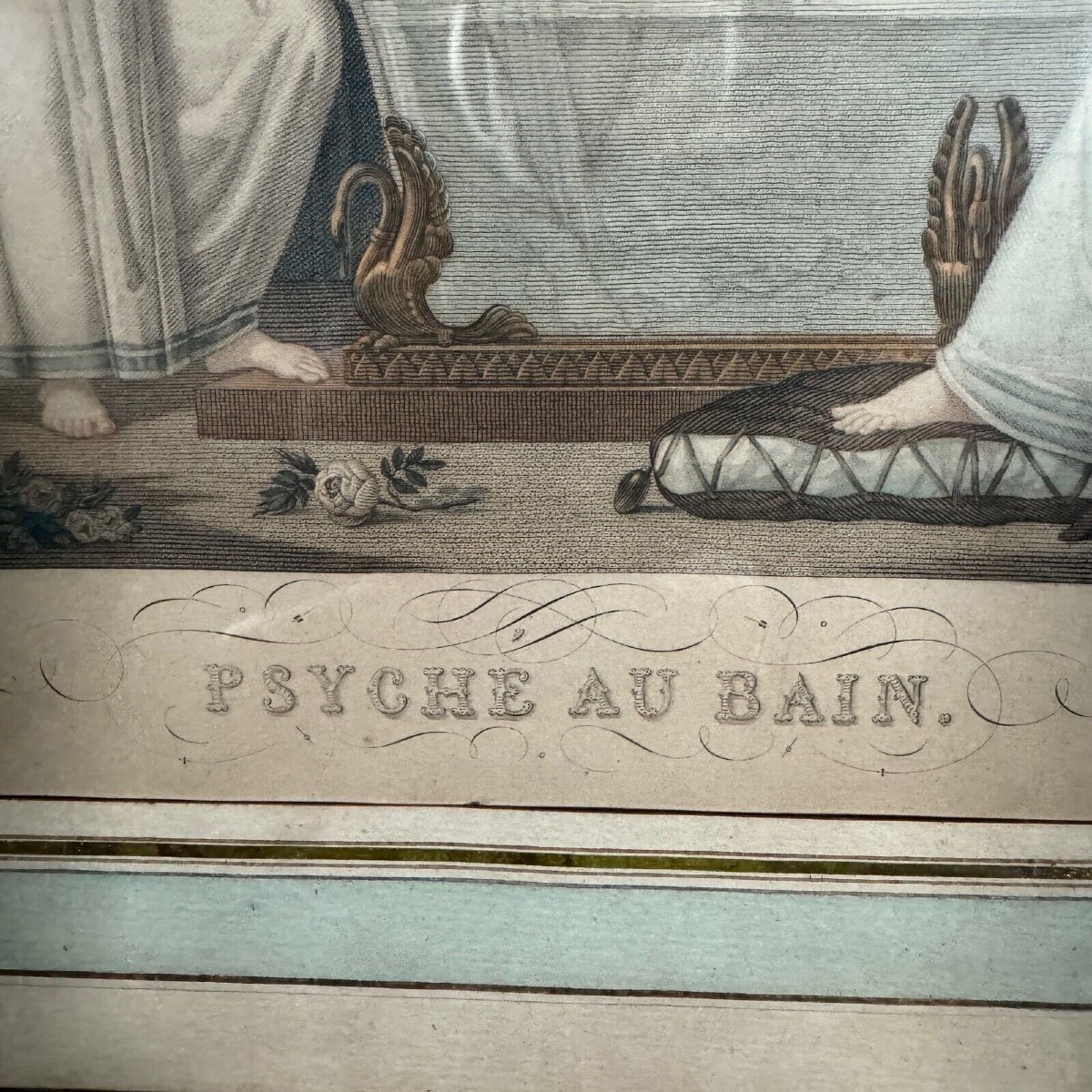 Gravure en couleur XVIIIe par Choubard Psyché au Bain cadre perlé-photo-3