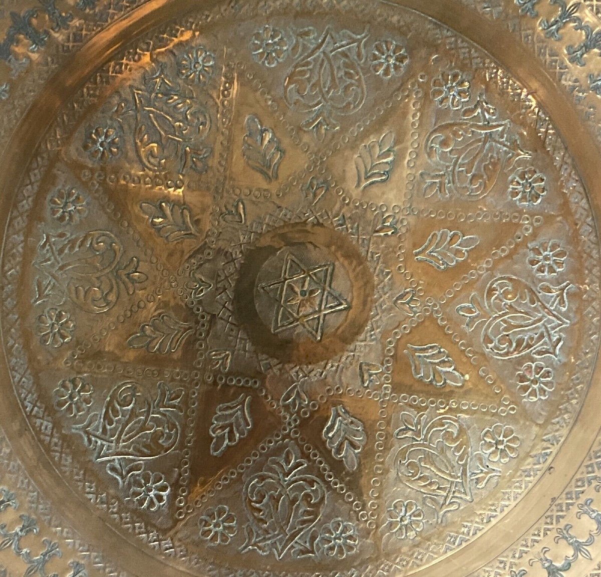 Oriental Tea Tray In Brass Or Copper, Beautiful Filigree Work 20th Century-photo-4