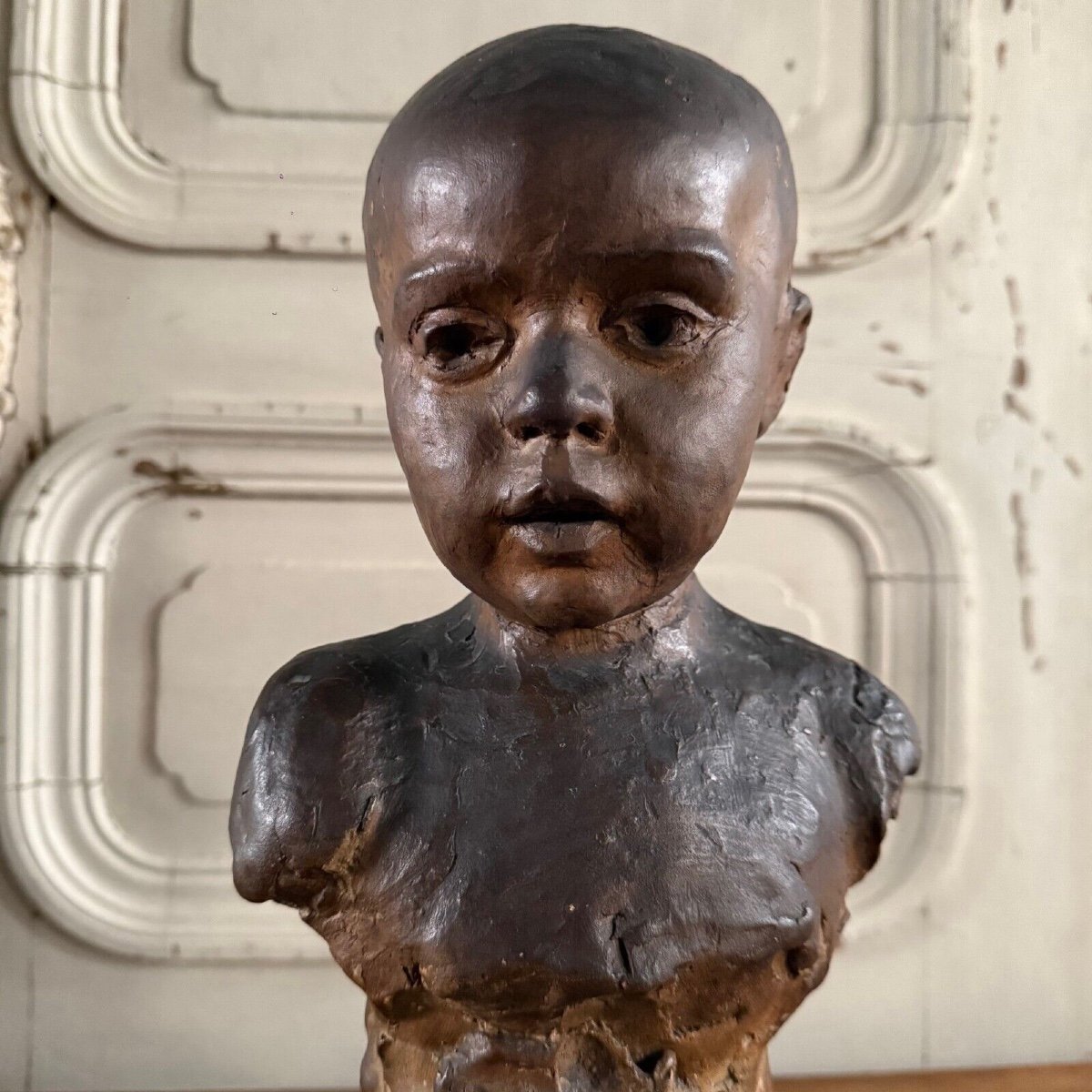 Sculpture en terre cuite atelier Charles Filleul enfant en buste XXe-photo-2