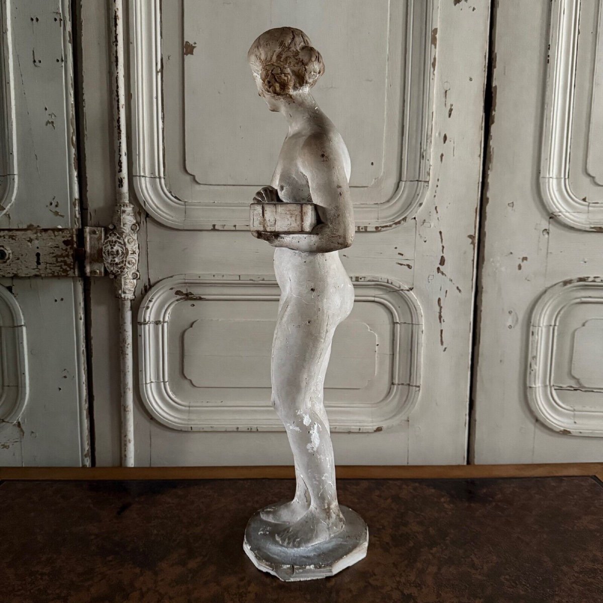 Statue plâtre d'atelier par Charles Filleul sujet féminin au coffret XXe-photo-2