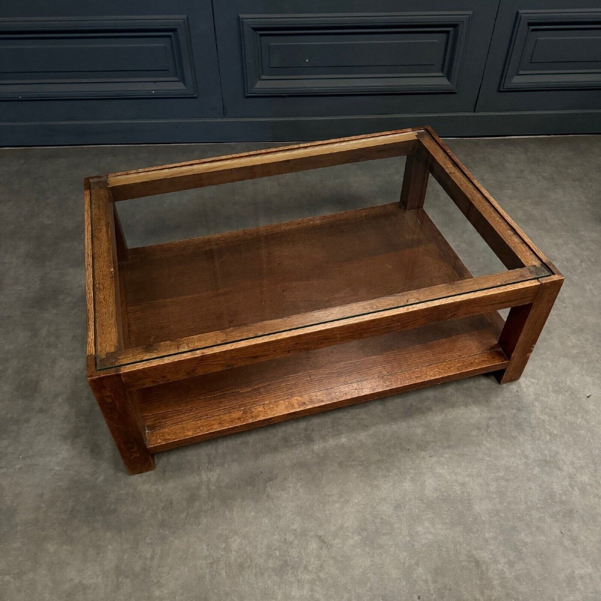 1970s Coffee Table In Oak And Glass Top, French Work-photo-2