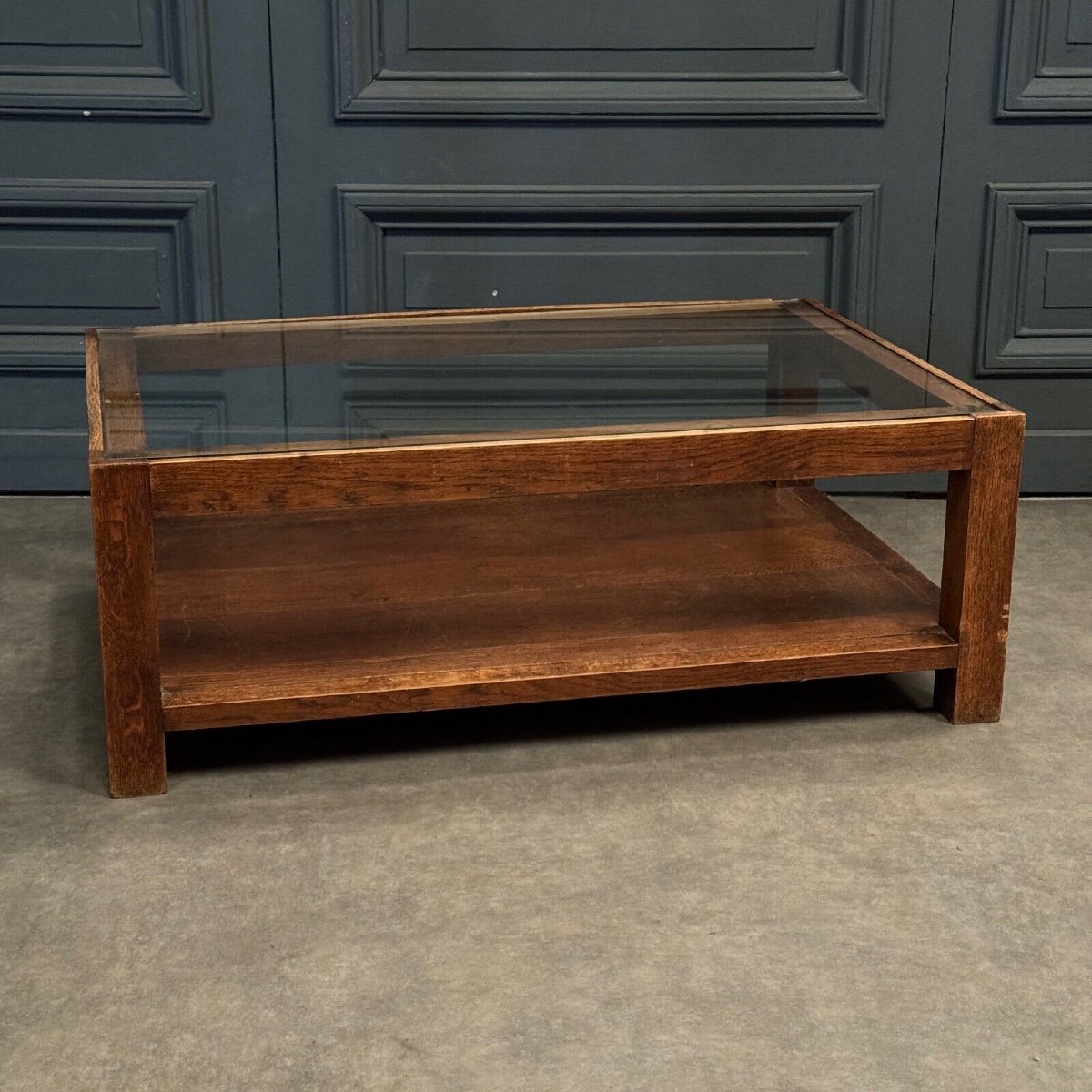 1970s Coffee Table In Oak And Glass Top, French Work