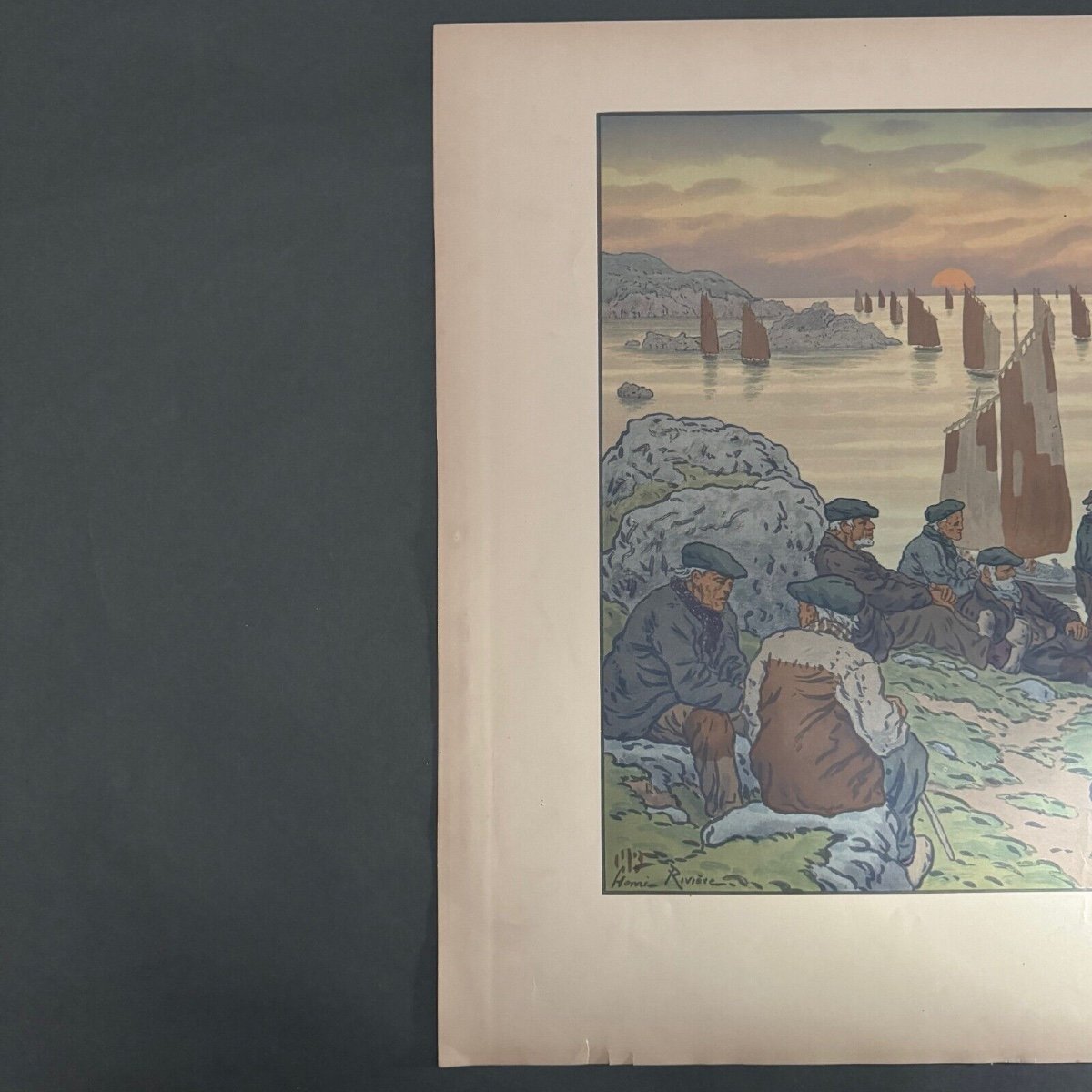 Lithograph By Henri Rivière In The Wind Of Noroît - The Old Ones-photo-3