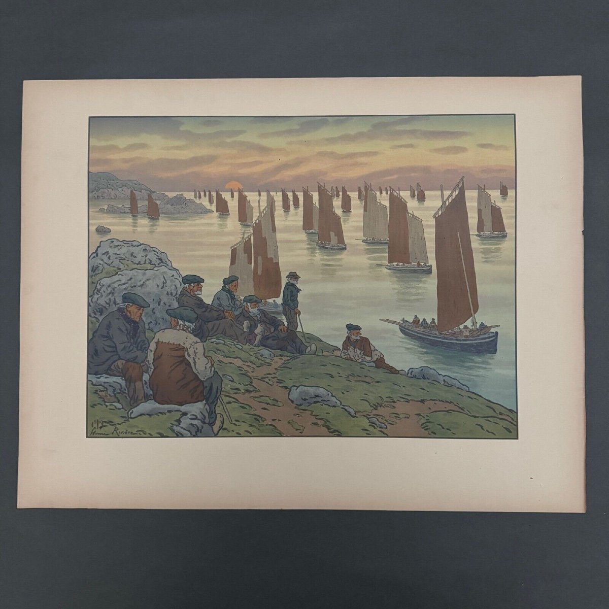 Lithograph By Henri Rivière In The Wind Of Noroît - The Old Ones