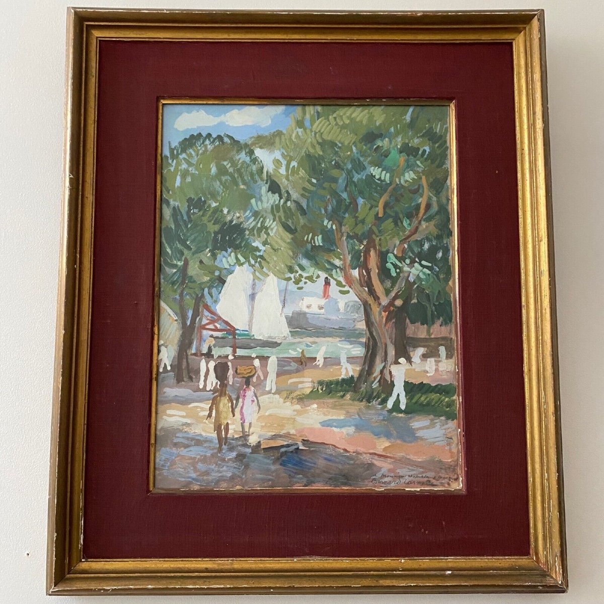 Watercolor On Paper By Bernard Lamotte 20th Century The Antilles