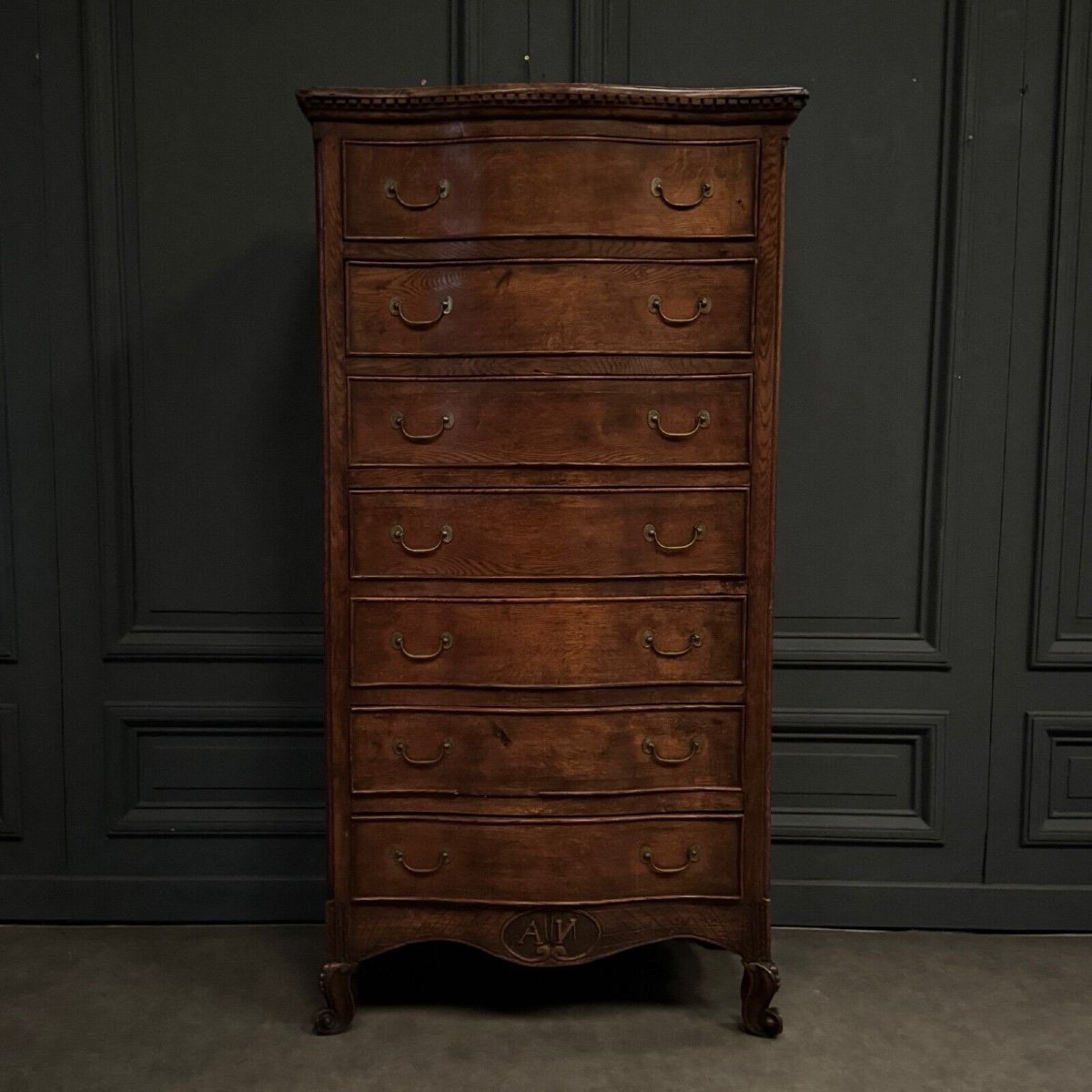 Louis XV-louis XVI Transition 18th Century Oak Chest Of Drawers With 7 Drawers