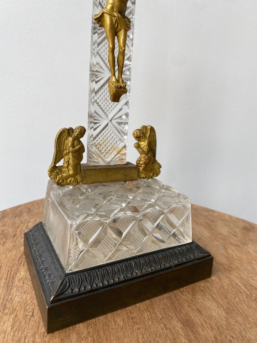 Crucifix In Cut Crystal And Gilded Bronze, Charles X Period, Early 19th Century-photo-1