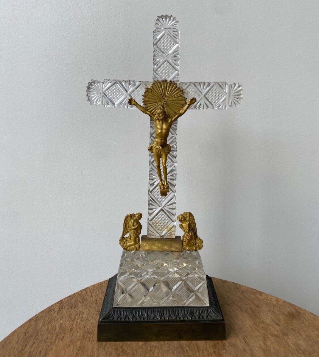 Crucifix In Cut Crystal And Gilded Bronze, Charles X Period, Early 19th Century