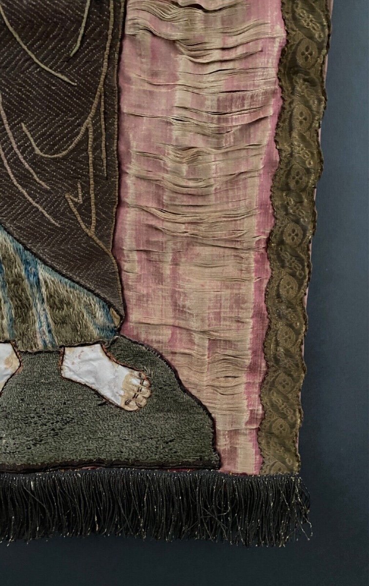 Tapestry Embroidery In Silk Thread Representing Saint Peter 17th Century-photo-3