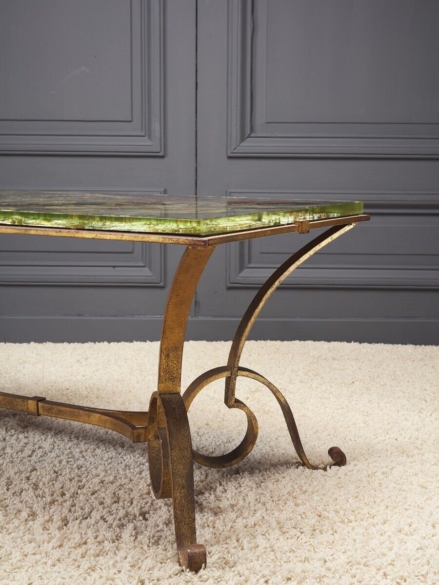 René Prou Max Ingrand Coffee Table With Iron Base And Inclusions 1950-photo-7