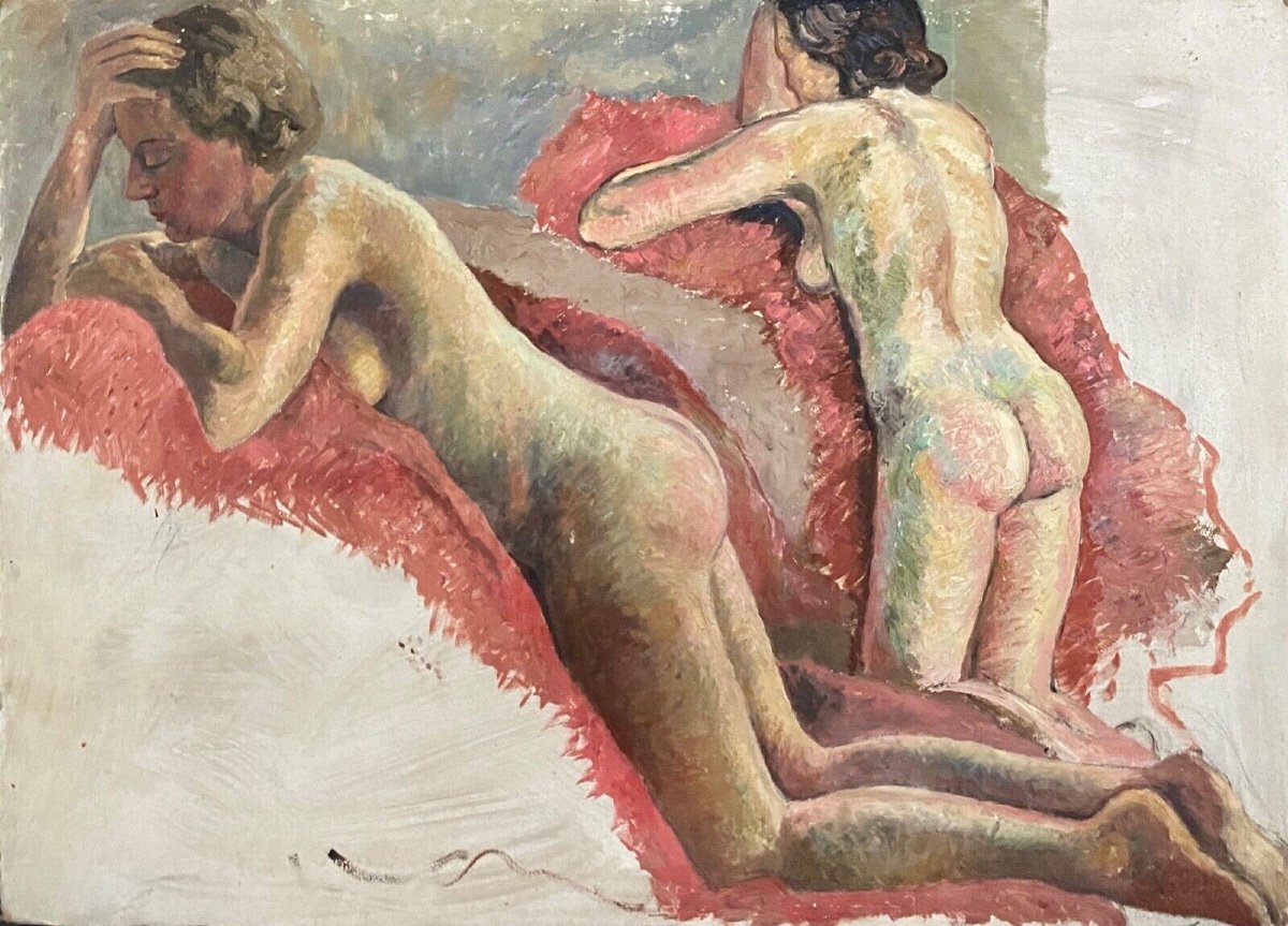 Portrait Of Reclining Naked Women, Workshop Of Guillot Rafaillac, Oil On 20th Century-photo-2