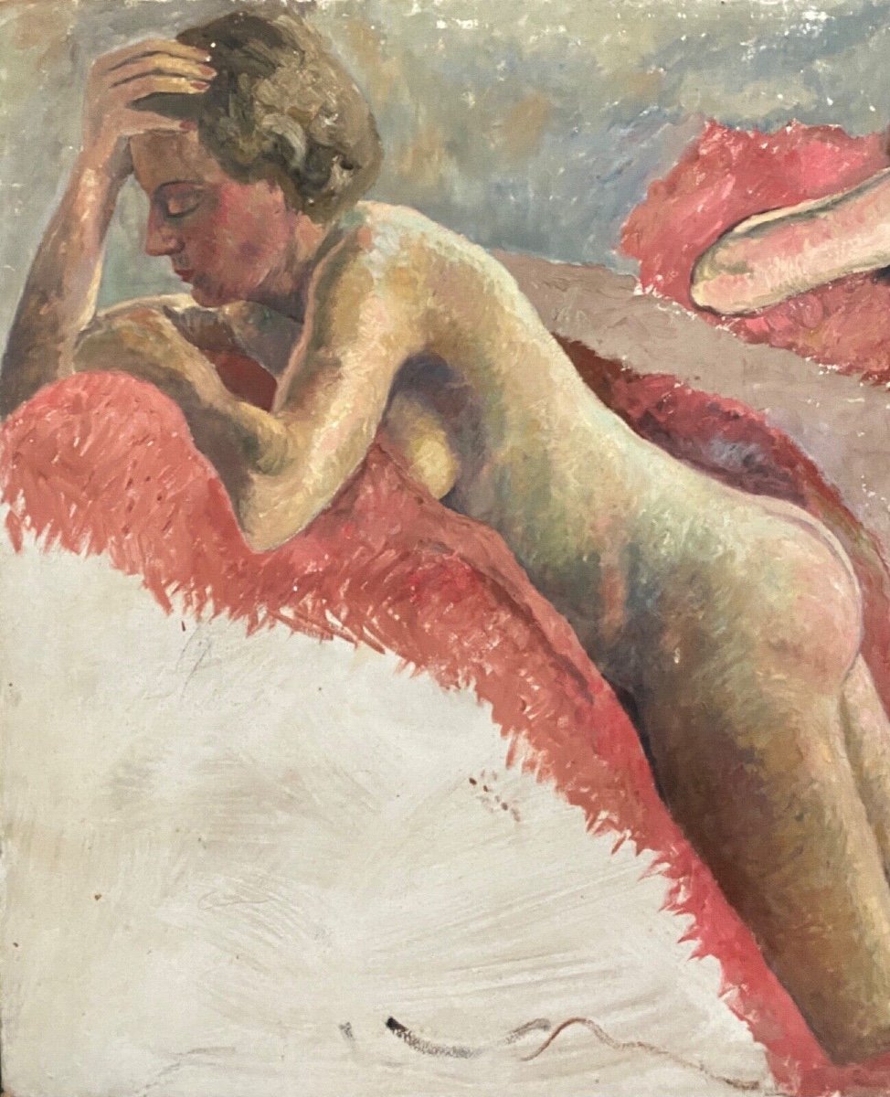 Portrait Of Reclining Naked Women, Workshop Of Guillot Rafaillac, Oil On 20th Century-photo-3