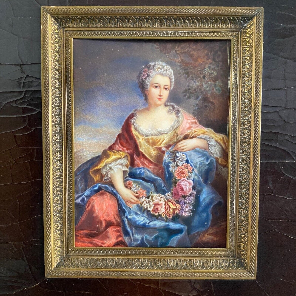 Hand Painted Miniatures Of 18th Century Women Signed After Van Loo-photo-2