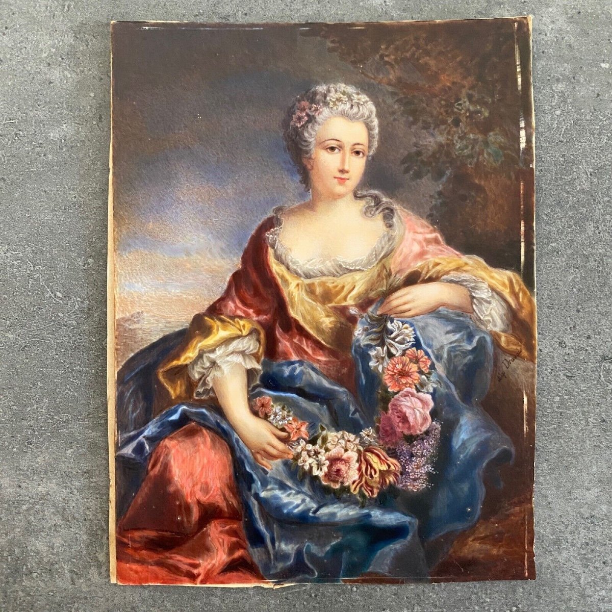 Hand Painted Miniatures Of 18th Century Women Signed After Van Loo-photo-3