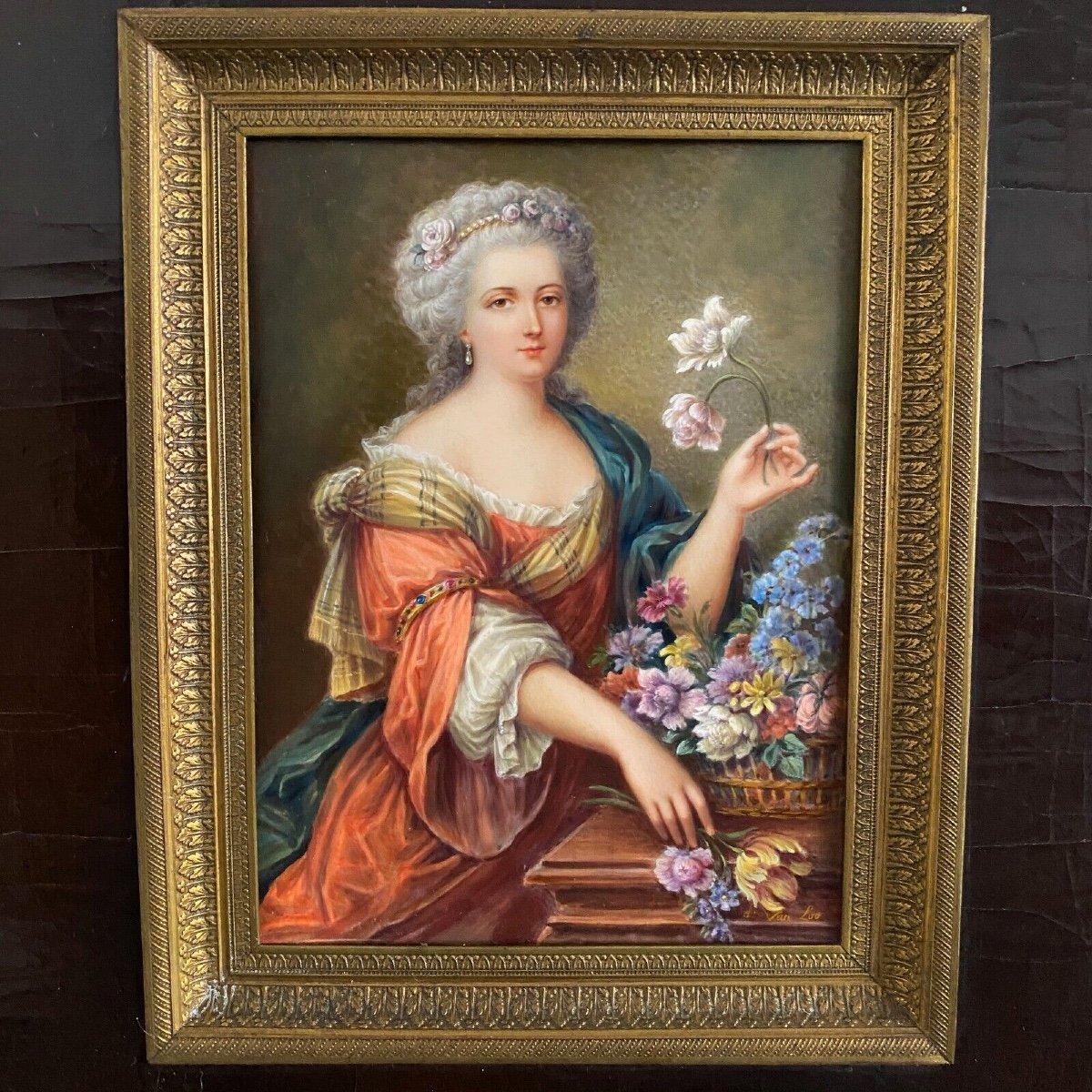 Hand Painted Miniatures Of 18th Century Women Signed After Van Loo-photo-2