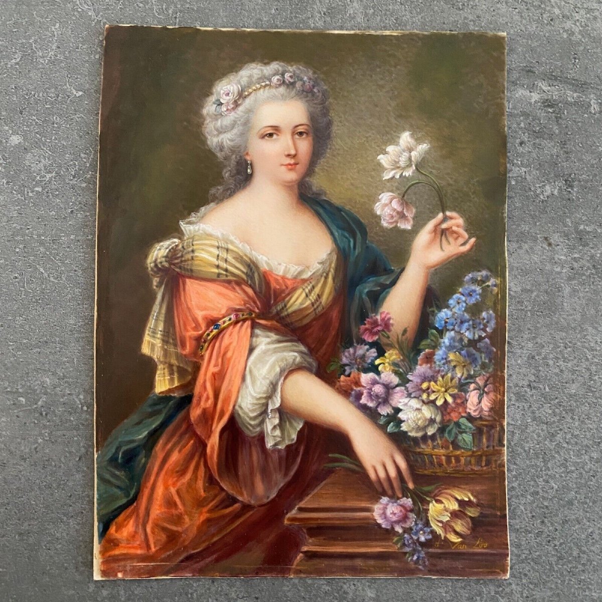 Hand Painted Miniatures Of 18th Century Women Signed After Van Loo-photo-4