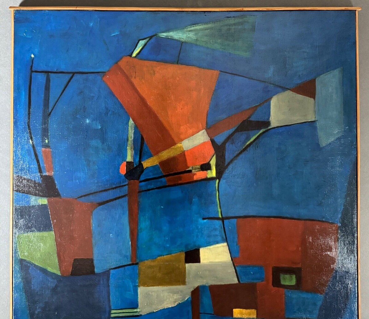 Oil On Canvas By Jean Billecocq 20th Century Geometric Abstraction-photo-1