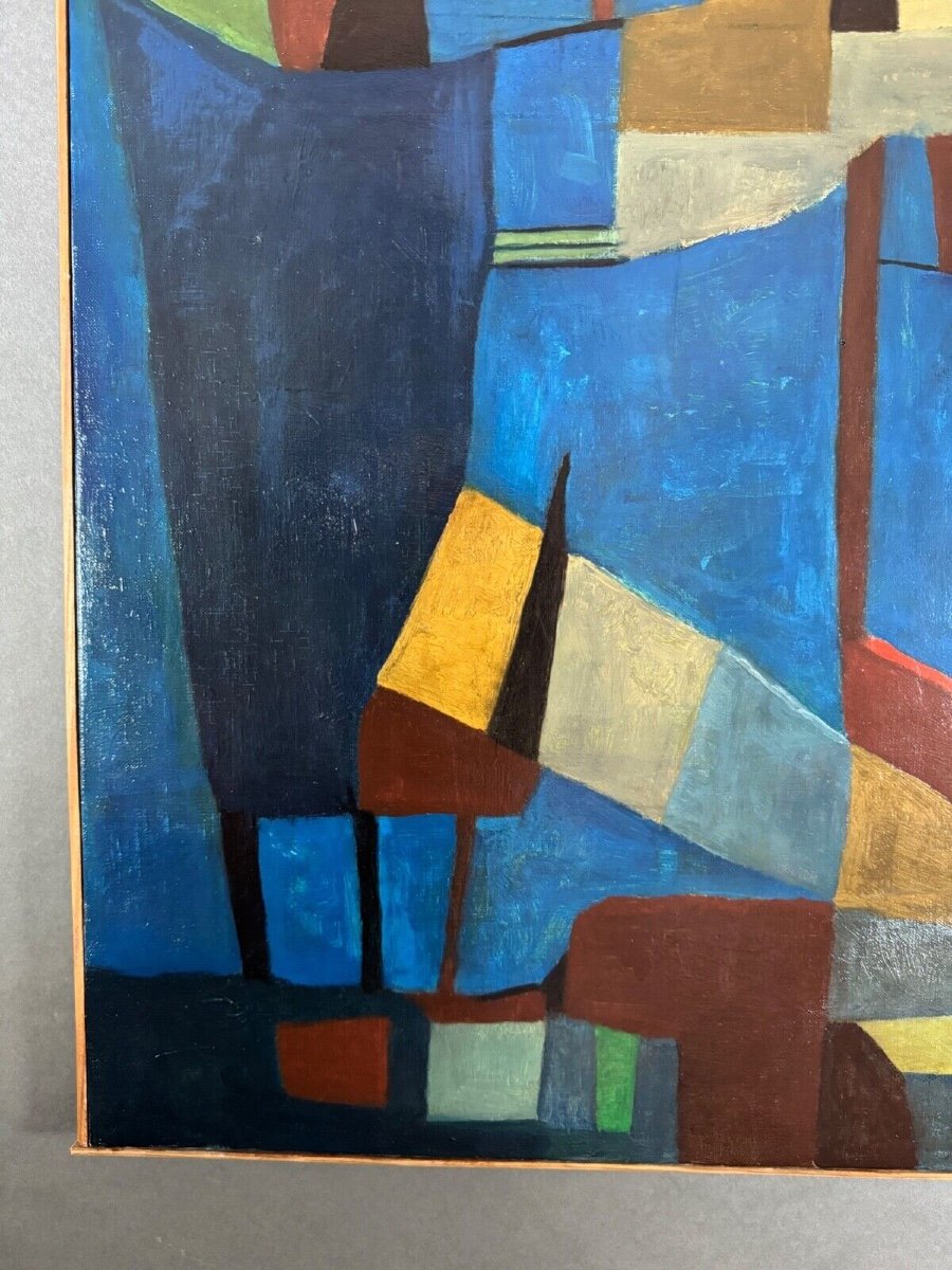 Oil On Canvas By Jean Billecocq 20th Century Geometric Abstraction-photo-3