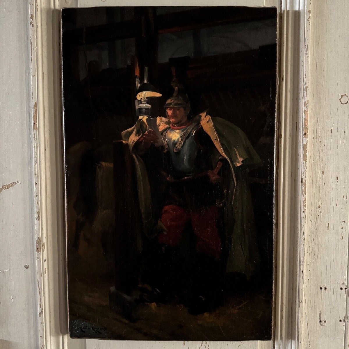 Portrait Of A 19th Century Soldier In A Stable By Marine Painter Marius Roy-photo-2