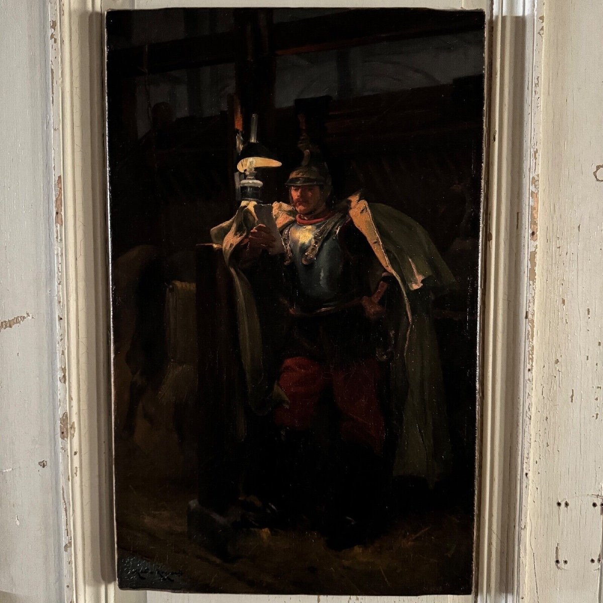 Portrait Of A 19th Century Soldier In A Stable By Marine Painter Marius Roy-photo-3