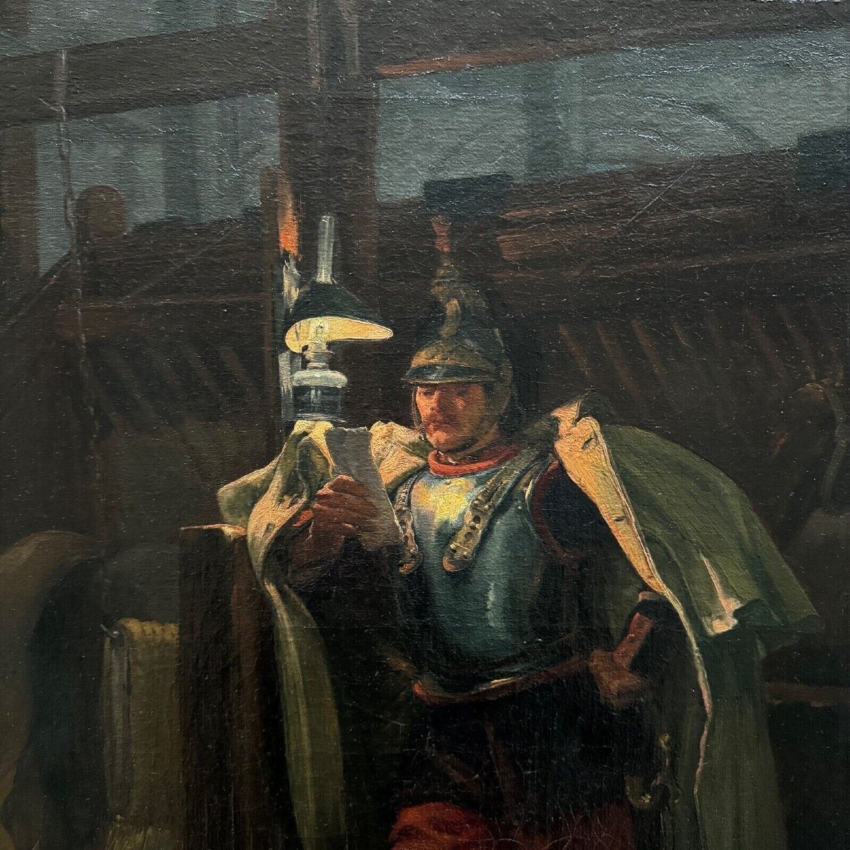 Portrait Of A 19th Century Soldier In A Stable By Marine Painter Marius Roy-photo-3