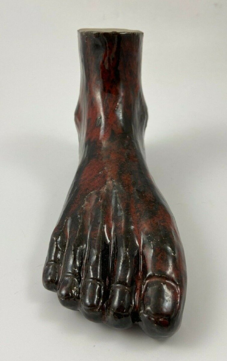 Glazed Terracotta Foot 1950 Design Sculpture Curiosity Cabinet-photo-2