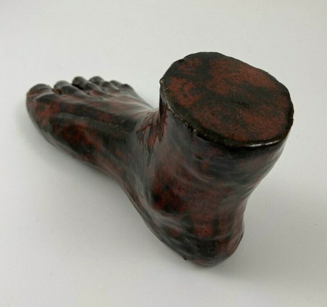 Glazed Terracotta Foot 1950 Design Sculpture Curiosity Cabinet-photo-7