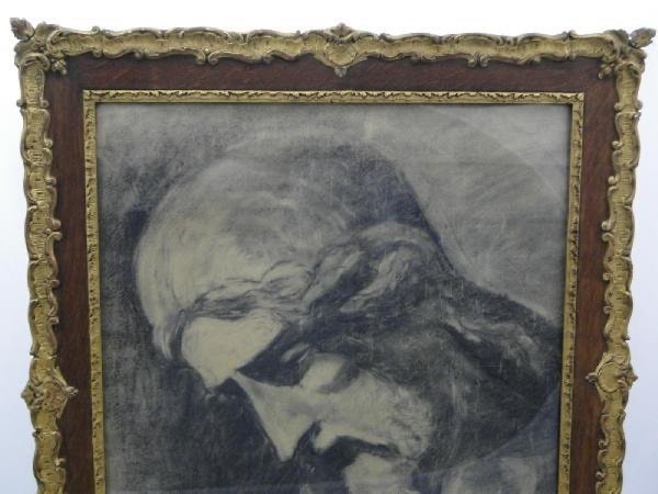 Charcoal Drawing Christ 19th Century Plaster And Wood Frame-photo-2