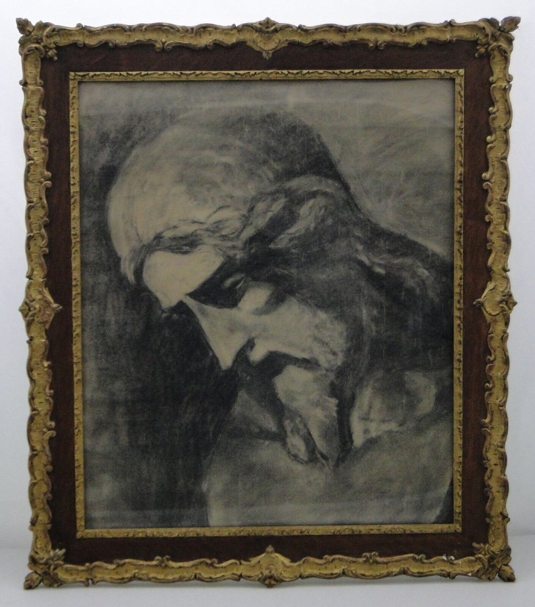 Charcoal Drawing Christ 19th Century Plaster And Wood Frame