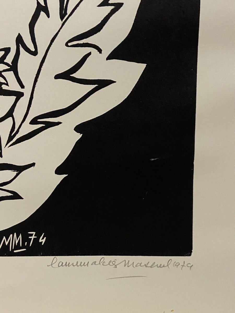 Lithographie contresignée Laure Malclès Masereel bouquet d'artichauts 1974-photo-3