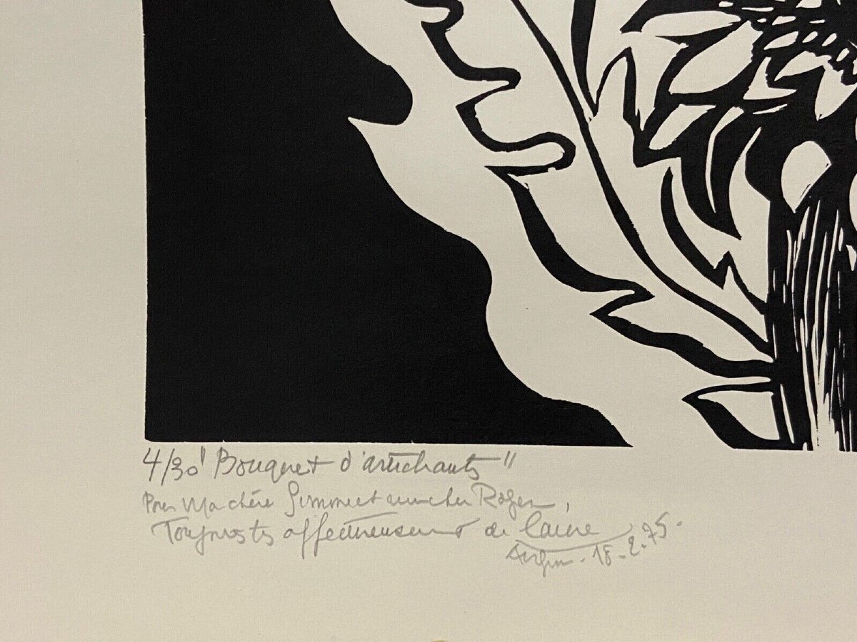 Lithographie contresignée Laure Malclès Masereel bouquet d'artichauts 1974-photo-4