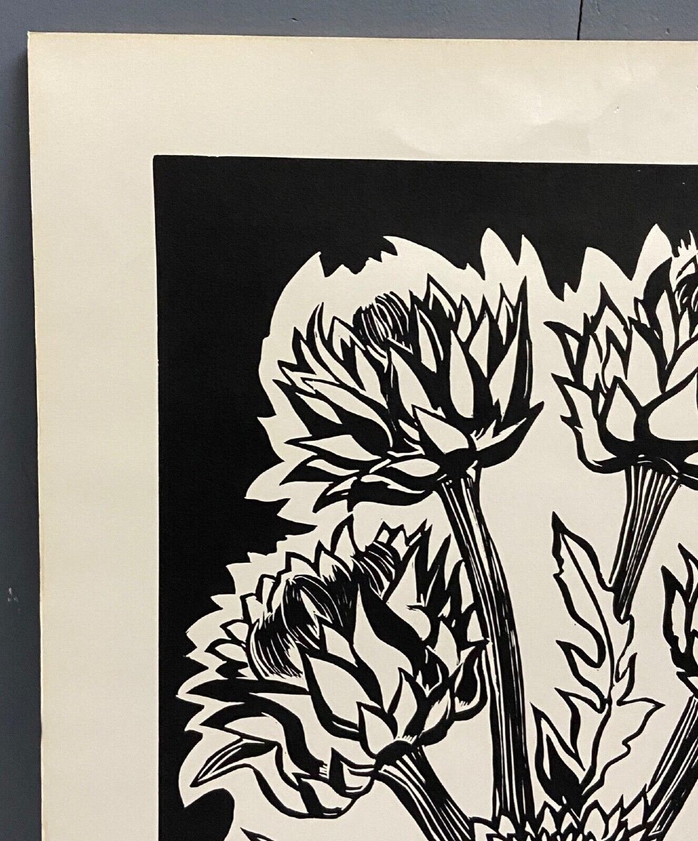 Lithographie contresignée Laure Malclès Masereel bouquet d'artichauts 1974-photo-1